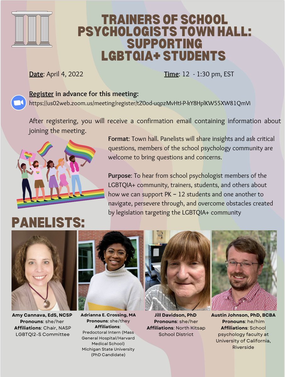 Trainers of School Psychologists Town Hall: Supporting #LGBTQIA+ Students.  #SP4SJ Register in Advance for this meeting. @DrJenniferCoop <a href="/lizmckenney/">Elizabeth McKenney</a> <a href="/DrKasee/">Kasee Stratton-Gadke</a>