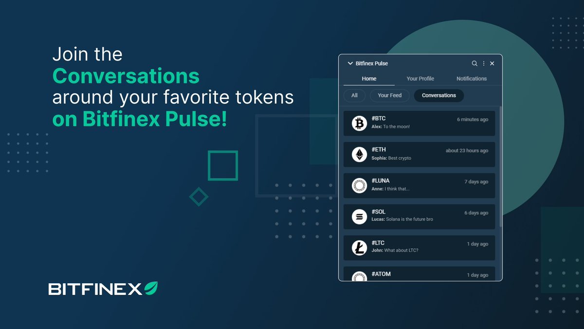 bitfinex_asia's tweet photo. 在 #BitfinexPulse 的對話面板中分享您對您最喜歡的代幣的看法 ⬇️ https://t.co/pu4wPUPC3T https://t.co/gYYTNTTYw4