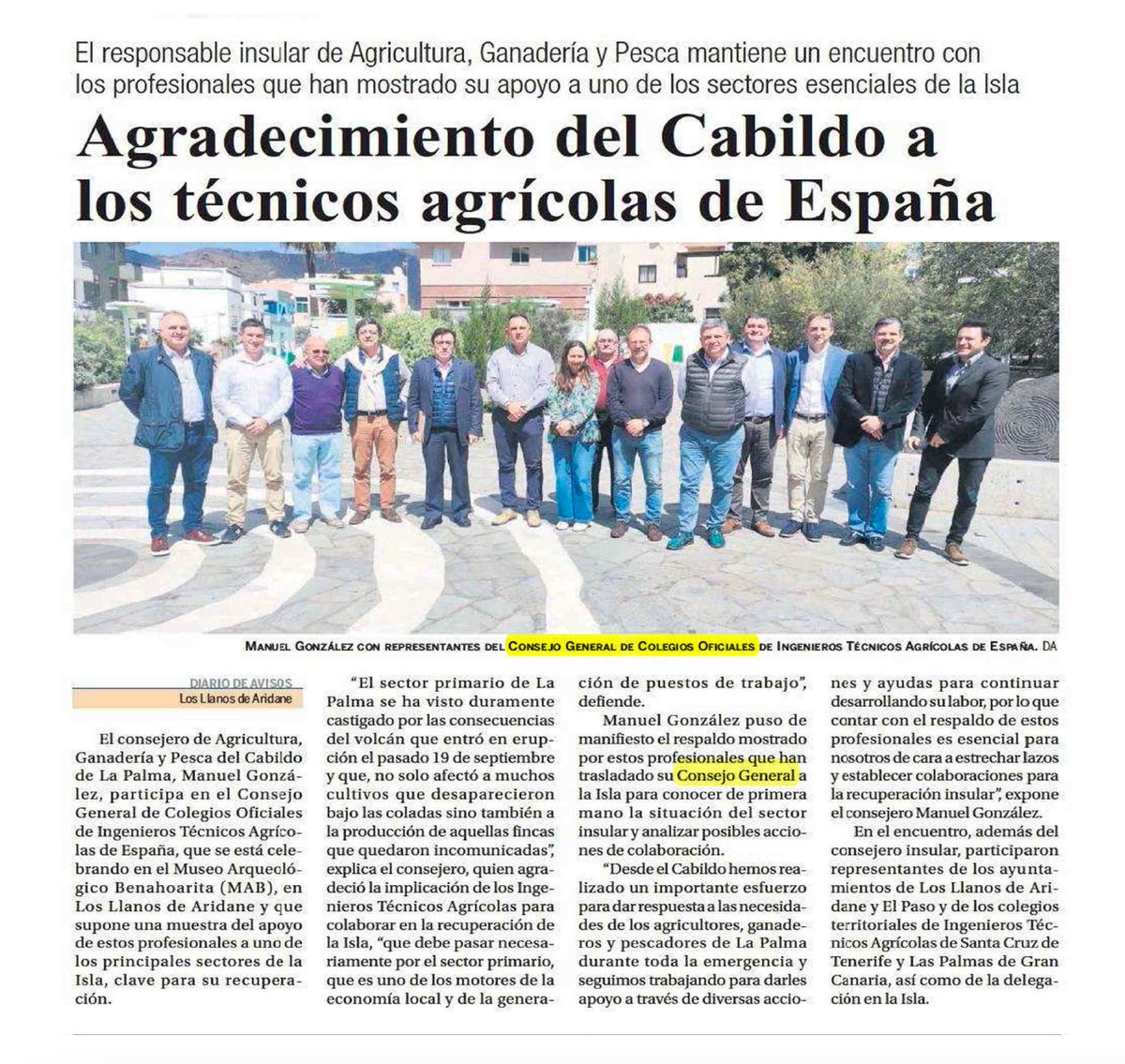 Los representantes del <a href="/ConsejoAgricola/">Consejo Agrícolas</a>, acudieron a la Isla de La Palma mostrando su apoyo a uno de los principales sectores de la Isla, tras las consecuencias del volcán que entró en erupción el pasado 19 de septiembre.