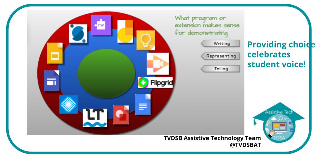 TVDSBAT's tweet image. What tools do students have in their 'digital tool belts'? There are many ways students can demonstrate thinking. #GoodForAllTech