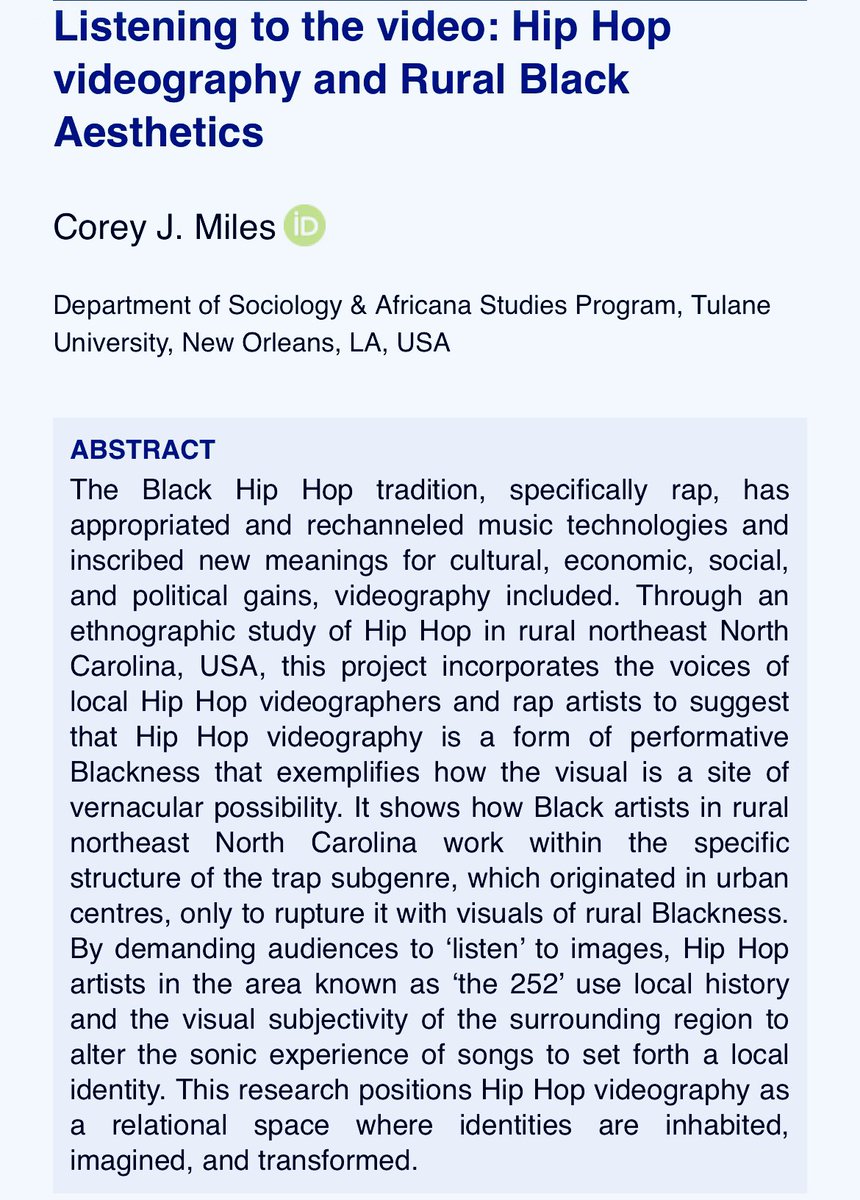 Society has misunderstood the rhythm of the American South. This is my protestation that you can be Black, southern, rural, fly, &amp; modern - I know because I heard and felt it.

tandfonline.com/eprint/ZTJAHE6…