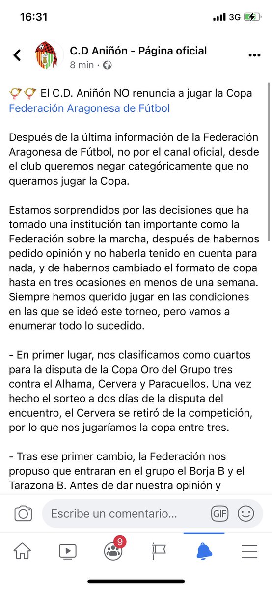 DeporteAragones's tweet photo. Lio en la Copa Aragonesa de 2 Regional. La @futbolaragon cambia el formato de Copa en menos de una semana tres veces y comunica que un equipo el C.D. Aniñón renuncia a jugarla cuando sólo pidió que se volviera al formato con el que se vendió la competición. https://t.co/RJeaEwRfLb