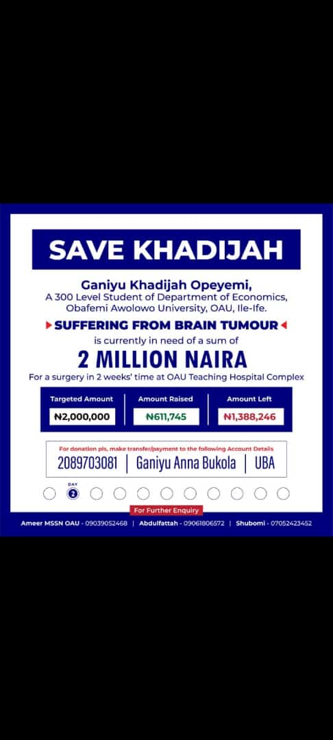 waris_abiodun's tweet photo. Let's do this to together great ife student. We still have about 1.3m to meet the estimated. Let's drop what we have ,tell our friends and tag anybody that can help us out of this. Almighty God will continue to bless us and enrich our pocketπππ@
#savekhadijat
#saveastudent https://t.co/zSY4aAC1E4