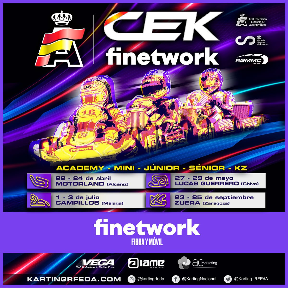 🔜 2022…

¿Listos para la nueva temporada del #CEKFinetwork? Cinco categorías, cuatro eventos… y el mejor campeonato de karting 👊🏻