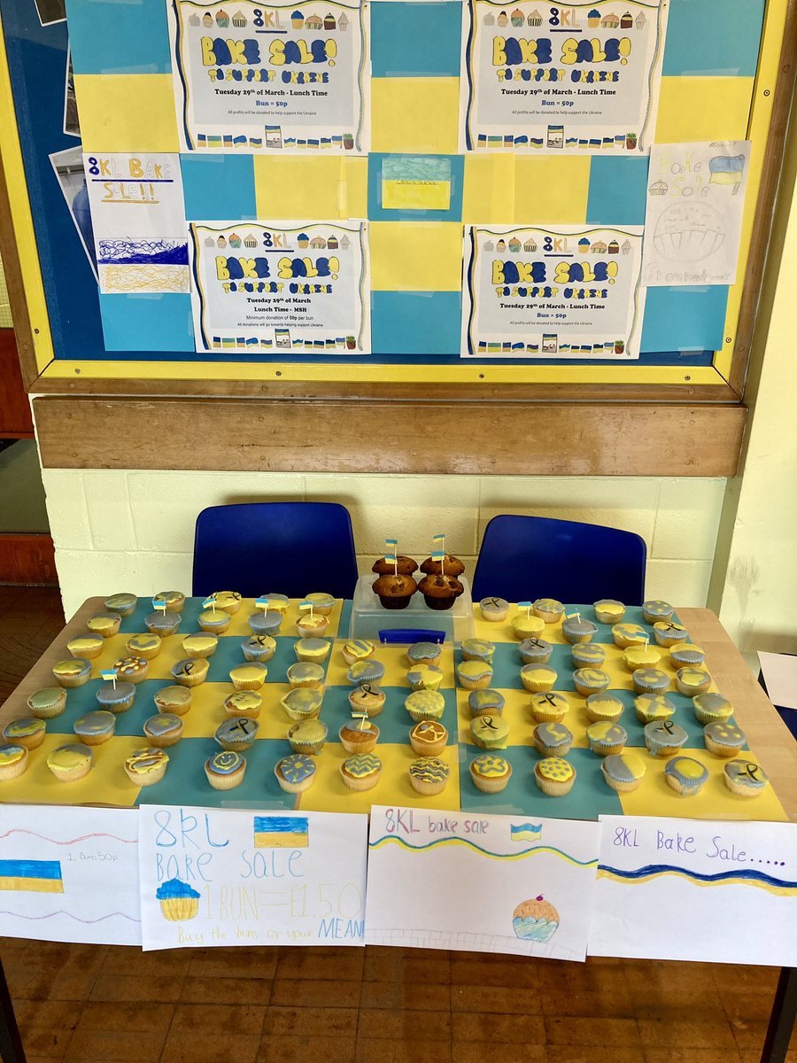 EckingtonSchool's tweet image. This week sees our students fundraising to support the people of Ukraine at this tragic time. First up- a great effort from form group 8KL, making and selling these Ukraine themed cakes! #LeadbyExample #ValueEveryone
