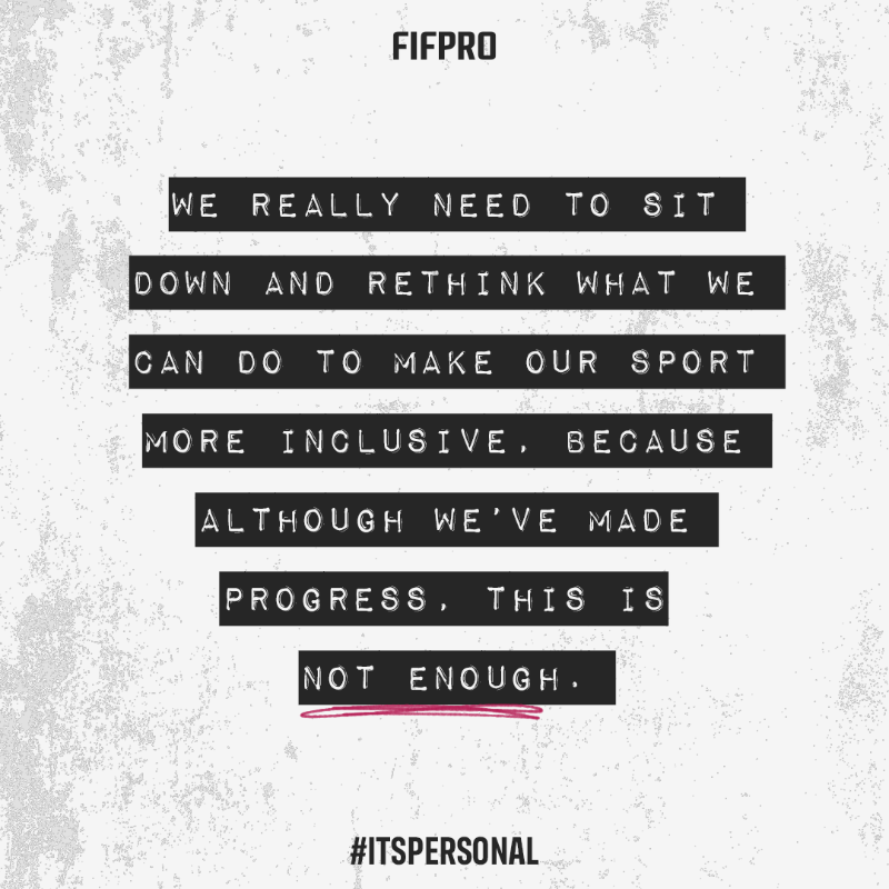 FIFPRO's tweet photo. 🗣 “Being comfortable in yourself is the biggest challenge, and it is a really long process.”

✍️ @JessFishlock

By sharing her story, Jess hopes to leave the game more inclusive than she found it.

#ItsPersonal