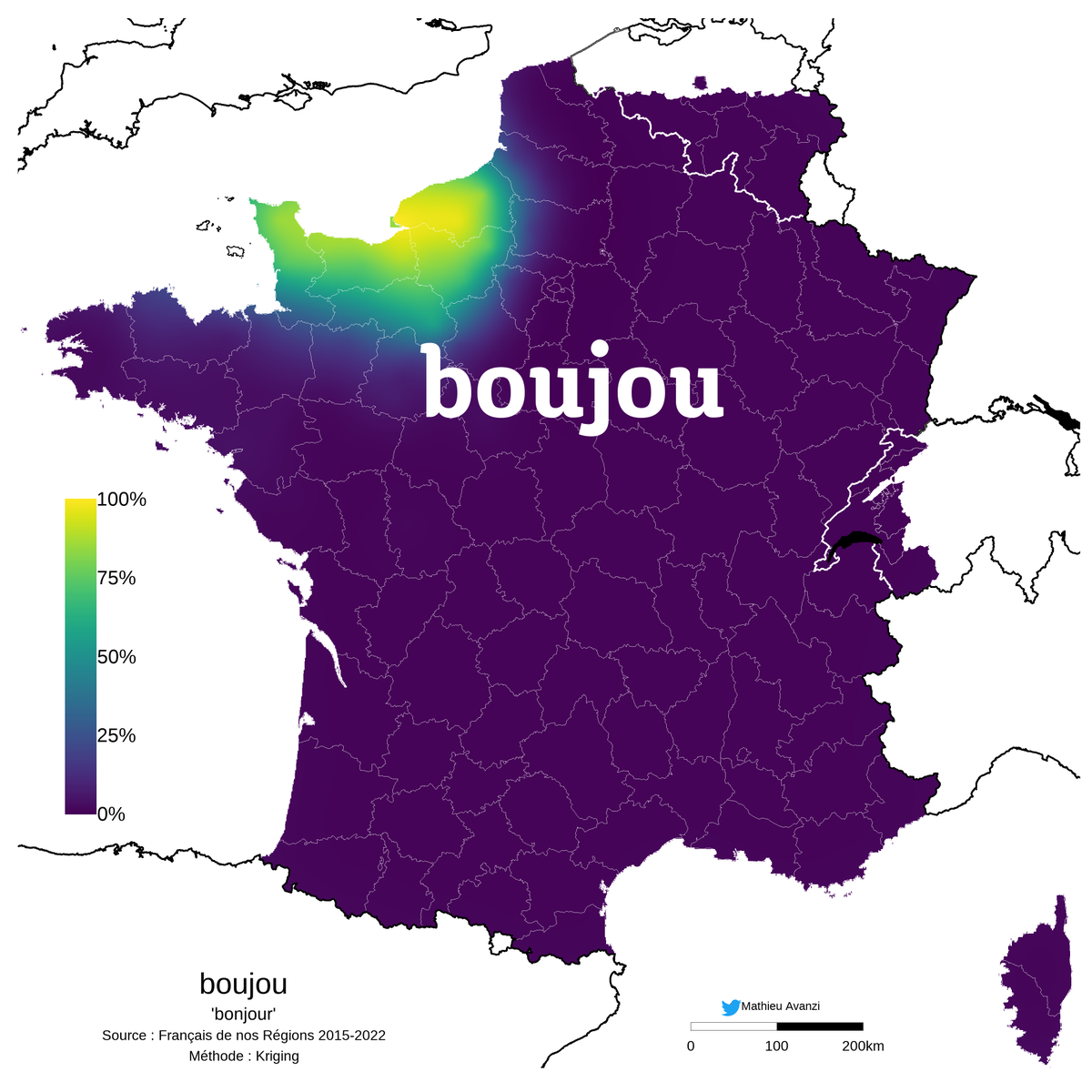 MathieuAvanzi's tweet photo. #boujou - forme dialectale normande, qui correspond au français bonjour (bou = "bon" + jou = "jour"), utilisée en français régional sans adaptation (v. sinon le verbe se boujouter, "se dire bonjour en se faisant la bise") https://t.co/nAEnR8FOsA