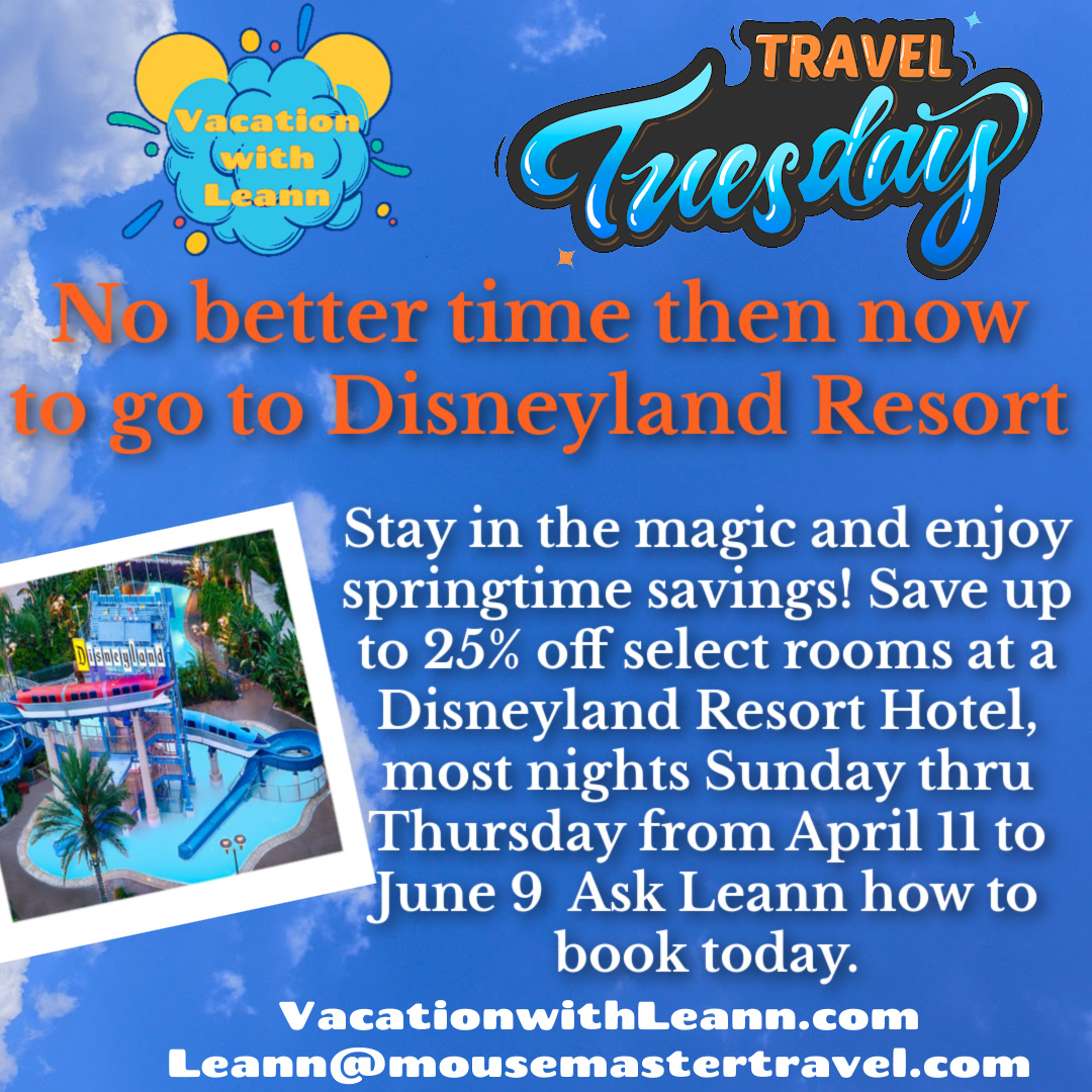 TravelwithLeann's tweet photo. Up to 25% off select rooms at Disneyland Resort...No better time to book your spring trip then now! #TravelTuesday #disenyland #disneydeals #thelemonssisters #vacationwithleann https://t.co/mWna9dGtnw