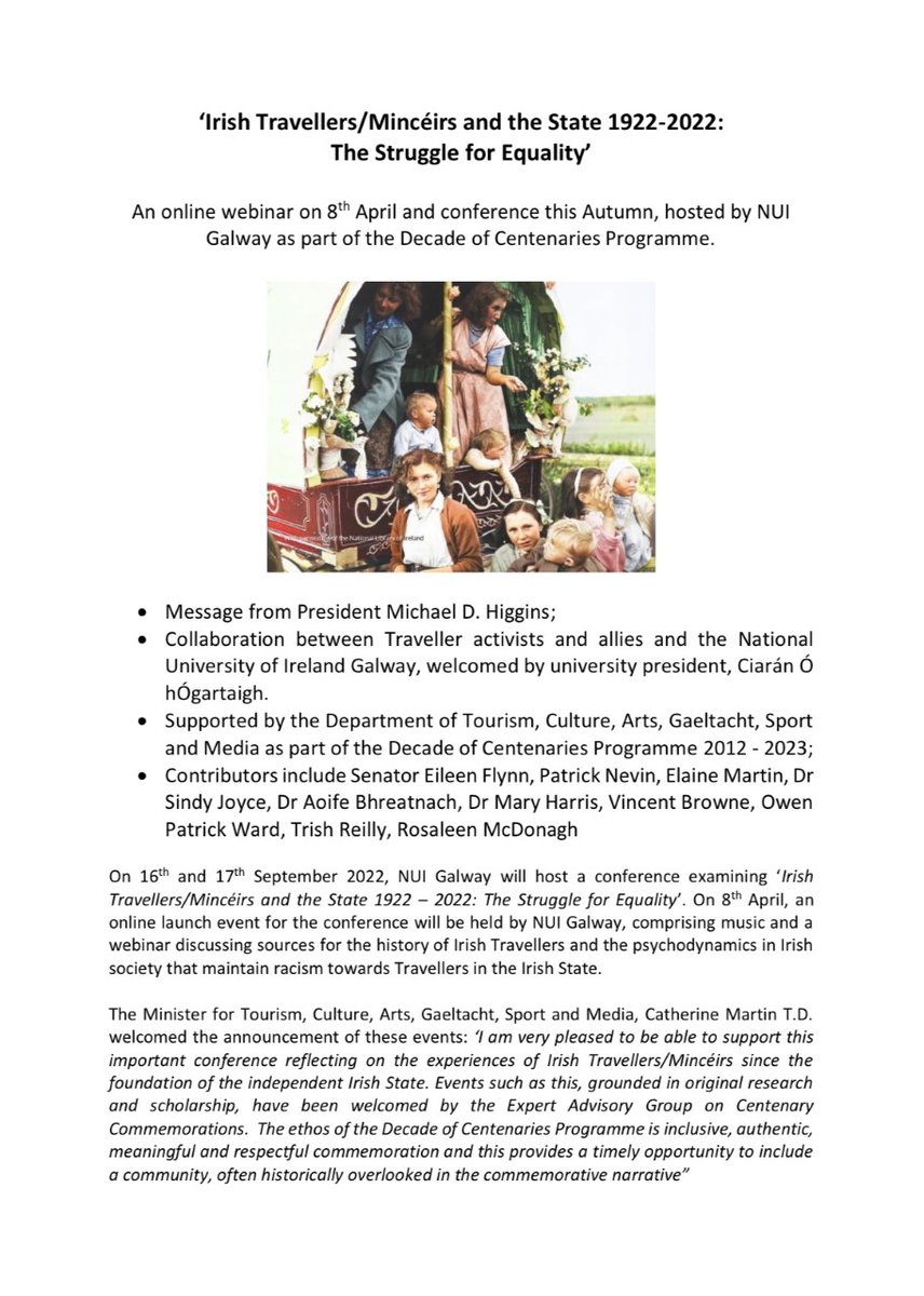CASSCSResearch's tweet photo. Join us Fri. April 8th @ 10am for the online launch of the Autumn conference 'Irish Travellers/Mincéirs and the State 1922-2022: The Struggle for Equality'

Supported by @DeptCulturelRL 

Message by @PresidentIRL 

Reg: https://t.co/pNhle7qfrb

Details: https://t.co/Xws7AdzOL4