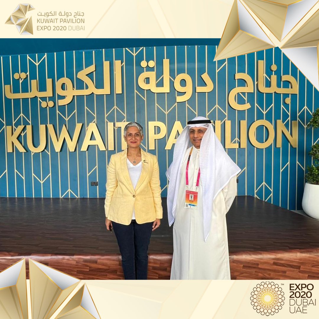 KuwaitExpo2020's tweet photo. The Ambassador of #Canada to #Kuwait, Ms. Aliya Mawani, visited the #KuwaitPavilion at #Expo2020Dubai. She was received by our Deputy Director, Mr. Mazen Al-Ansari, who briefed her on Kuwait’s solutions &amp; initiatives in #sustainability, a translation of Kuwait's #Vision2035. https://t.co/Ul099KYldg