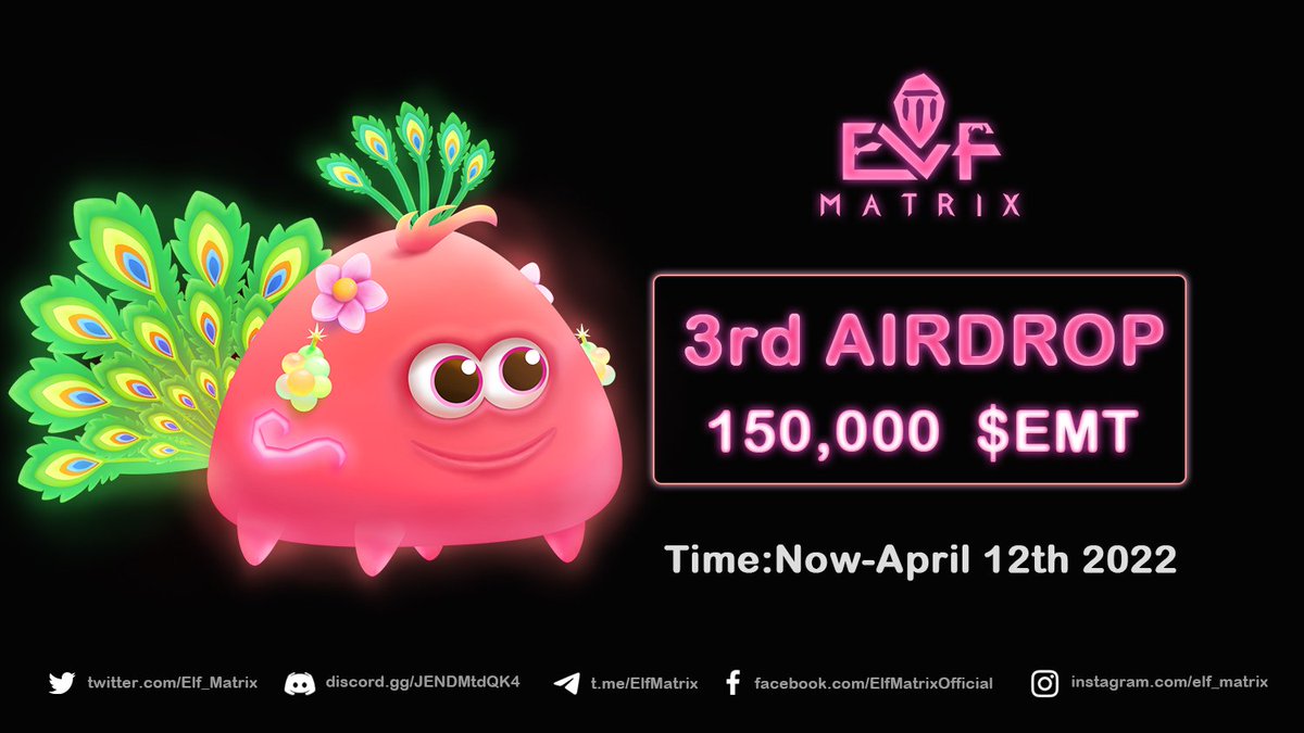 ✔️ Elf Matrix Airdrop (New Round) is live!

🔵 Airdrop Reward: Up to 50 EMT (~$10)

🔵 Referral Reward: 50,000 EMT (~$10,000) referral pool 

🔵 Airdrop Link: t.me/ElfMatrixNewro…

#Airdrops #Bitcoin #ElfMatrix #AirdropDet #Crypto #Blockchain