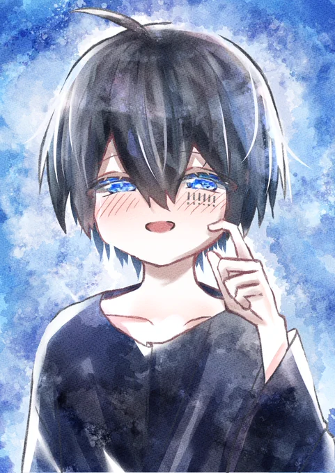 黒髪!水彩練習。#まふあーと  #イラスト 