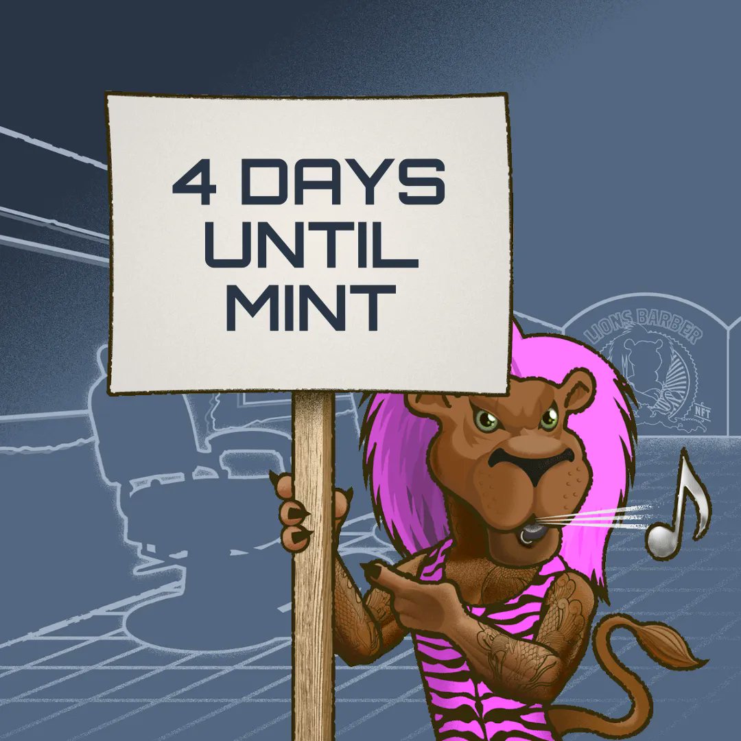LionsBarberNft's tweet photo. ONLY 🦁🦁🦁🦁 DAYS TO GO! 🔥

Lions, make sure you’re on the WL ready for the 2nd April 👇

WL: 85 MATIC
Public Sale: 125 MATIC

Join discord: https://t.co/3dU8SUMjEK 

#NFTCommunity #NFTs #NFTdrop #NFTCollection https://t.co/HRHdR8yp0j