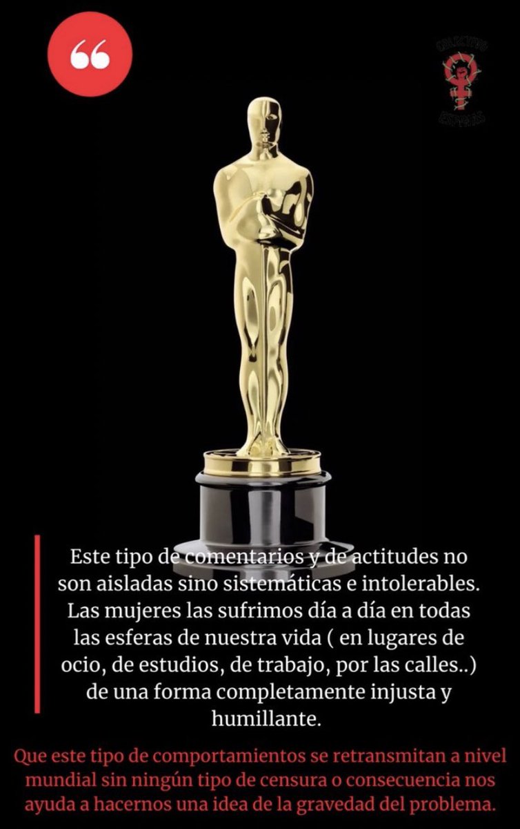 ⚠️MACHISMO EN LOS OSCAR⚠️
El hecho de que hasta en un evento internacionalmente conocido todavía se vea machismo, resalta la importancia del feminismo para cambiar estas actitudes.
Os explicamos qué ha ocurrido en estas historias: