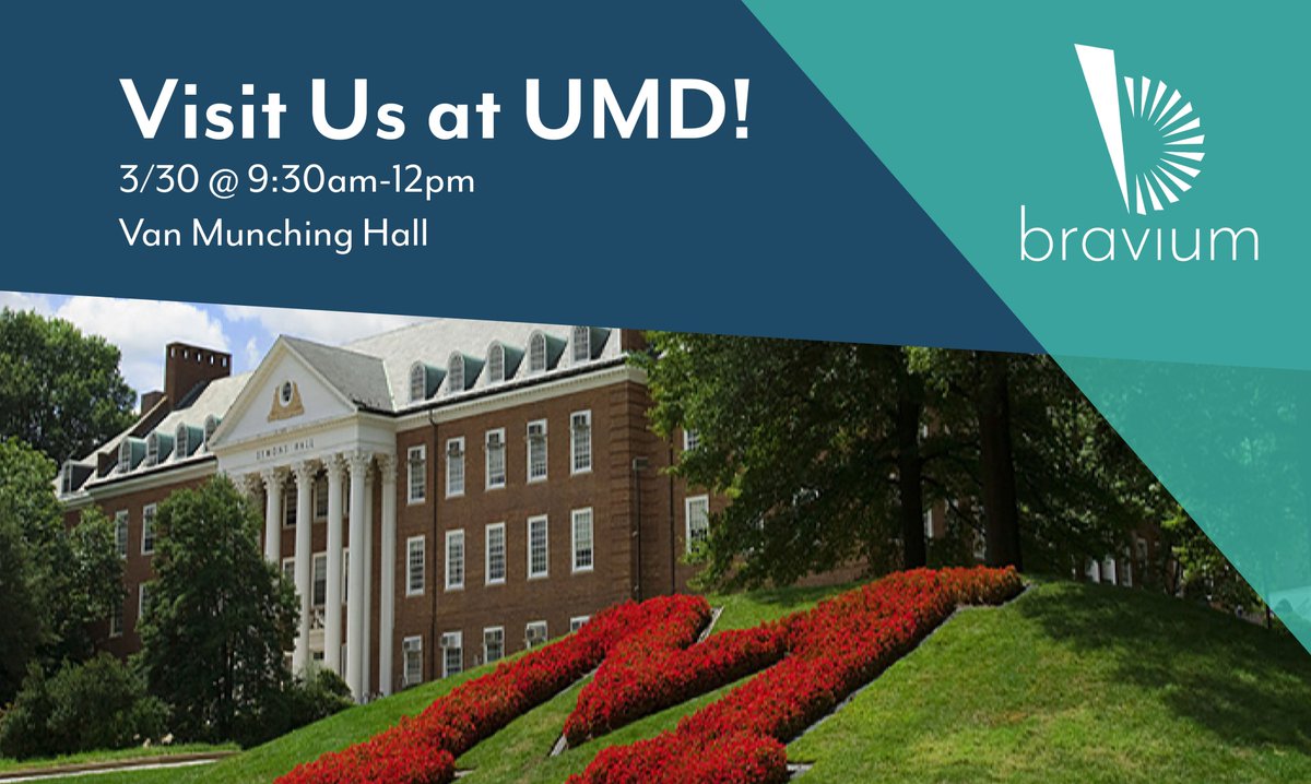 We are so excited to be Employer of the Day at the <a href="/SmithSchool/">University of Maryland Smith School of Business</a> this Wednesday, 3/30! Come visit us at Van Munching Hall between 9:30am -12pm to learn more about Bravium and our new training program geared towards new grads!

#UniversityofMaryland #Hiring #VisitUs #ApplyNow