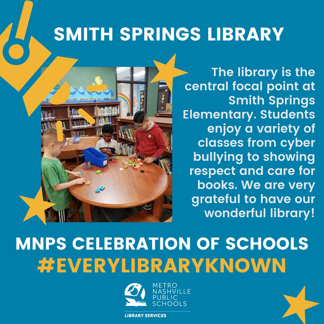 MNPSLibraries's tweet image. The library is the central focal point at Smith Springs Elementary. Students enjoy a variety of classes from cyber bullying to showing respect and care for books. We are very grateful to have our wonderful library! @MetroSchools #EveryLibraryKnown #CelebrationOfSchools