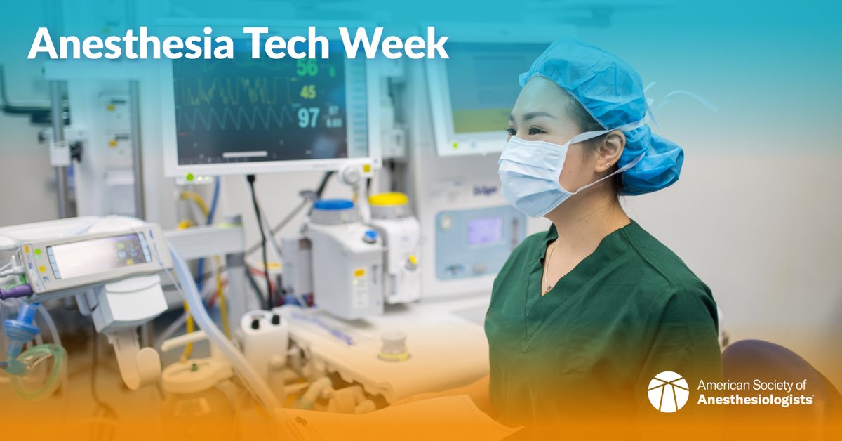 Happy Anesthesia Tech Week! Thank you, anesthesia techs, for your valued contributions to the Anesthesia Care Team, and for working closely with #anesthesiologists to keep patient safety as the top priority.
  
 #AnesthesiaTechWeek