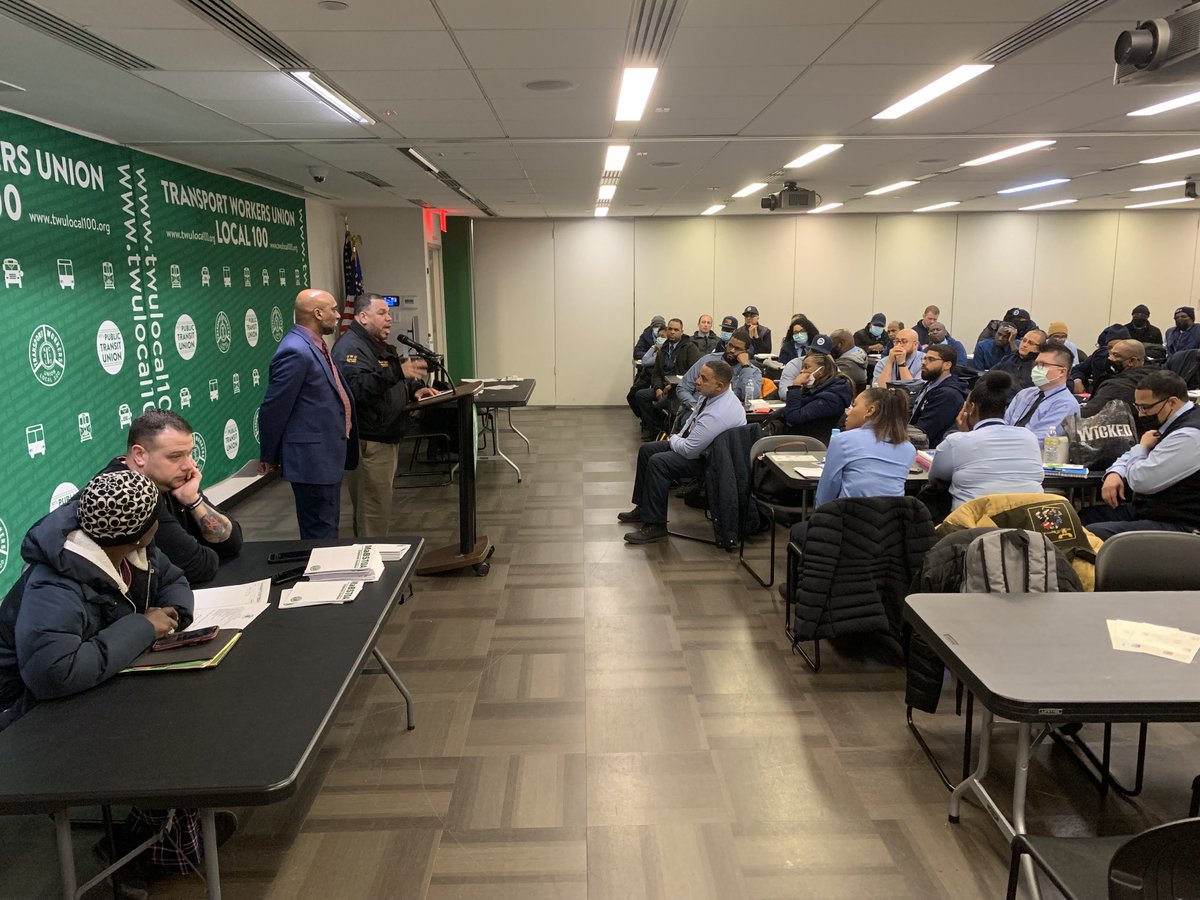 TWULocal100's tweet photo. New class of Bus Operators getting #union orientation from @mtamabstoa VP Richard Davis and @local100_1 Don Yates. More members to #moveny with good #union jobs @transportworker @CentralLaborNYC @NYCMayor https://t.co/bTeWHY2jZ0