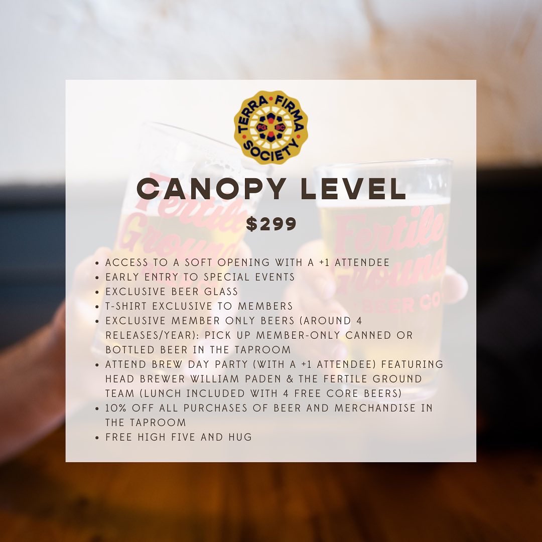 Ladies and Gentlemen... we are excited to announce Fertile Ground Beer’s Terra Firma Society! Take advantage of everything Jackson’s newest brewery has to offer with these amazing perks. There are a limited number of spots for each membership level. On sale Tuesday, April 5th!