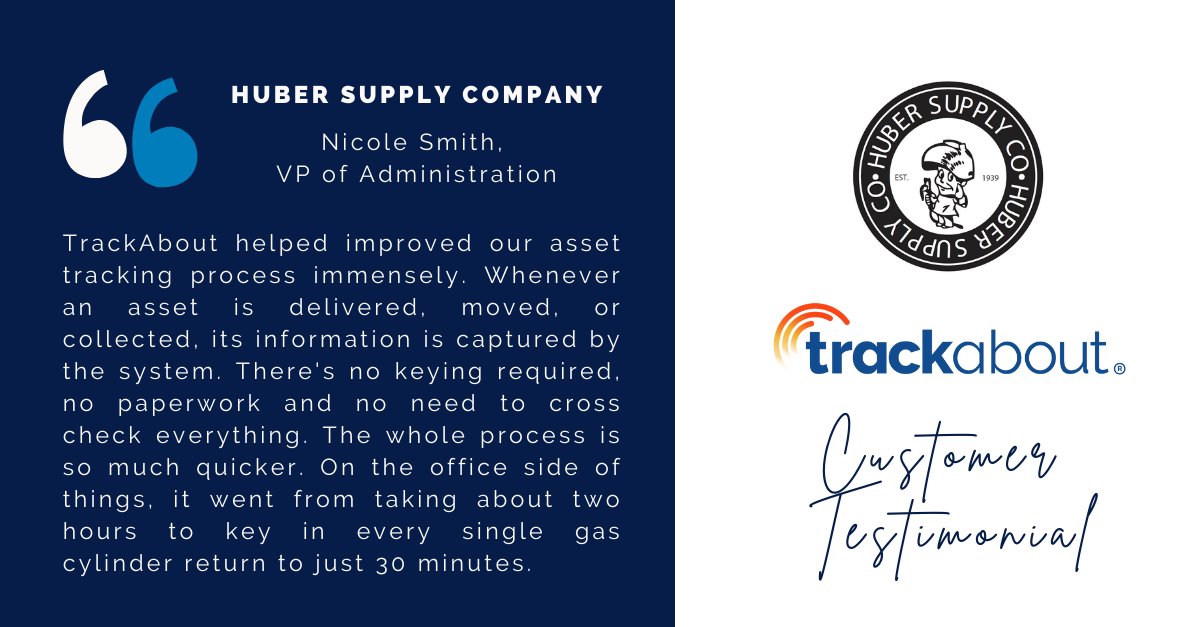 Trackabout's tweet image. We love happy customers! Learn more about Huber Supply Company's success using TrackAbout over at bit.ly/3uFPYIy #trackwithtransparency