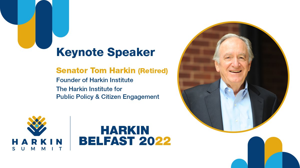 Senator Tom Harkin (retired) will be attending in person at this year's Summit. We are honored that he is coming to Belfast to share his experience and years of advocacy to empower people with disabilities #HarkinBelfast @HarkinAtDrake @CommunitiesNI