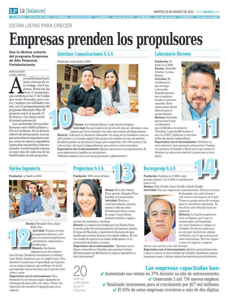 Finanfuturo's tweet photo. 💡Conozca 8 empresas que completan el grupo de la 10ª cohorte del programa Empresas de Alto Potencial desarrollado por la alianza Manizales Más, de la que Finanfuturo ha hecho parte desde sus inicios hace 10 años. 🚀
#CreeCreaCrece #EmpresasDeAltoPotencial #LaPatria #Finanfuturo https://t.co/vrRJfGWZkp