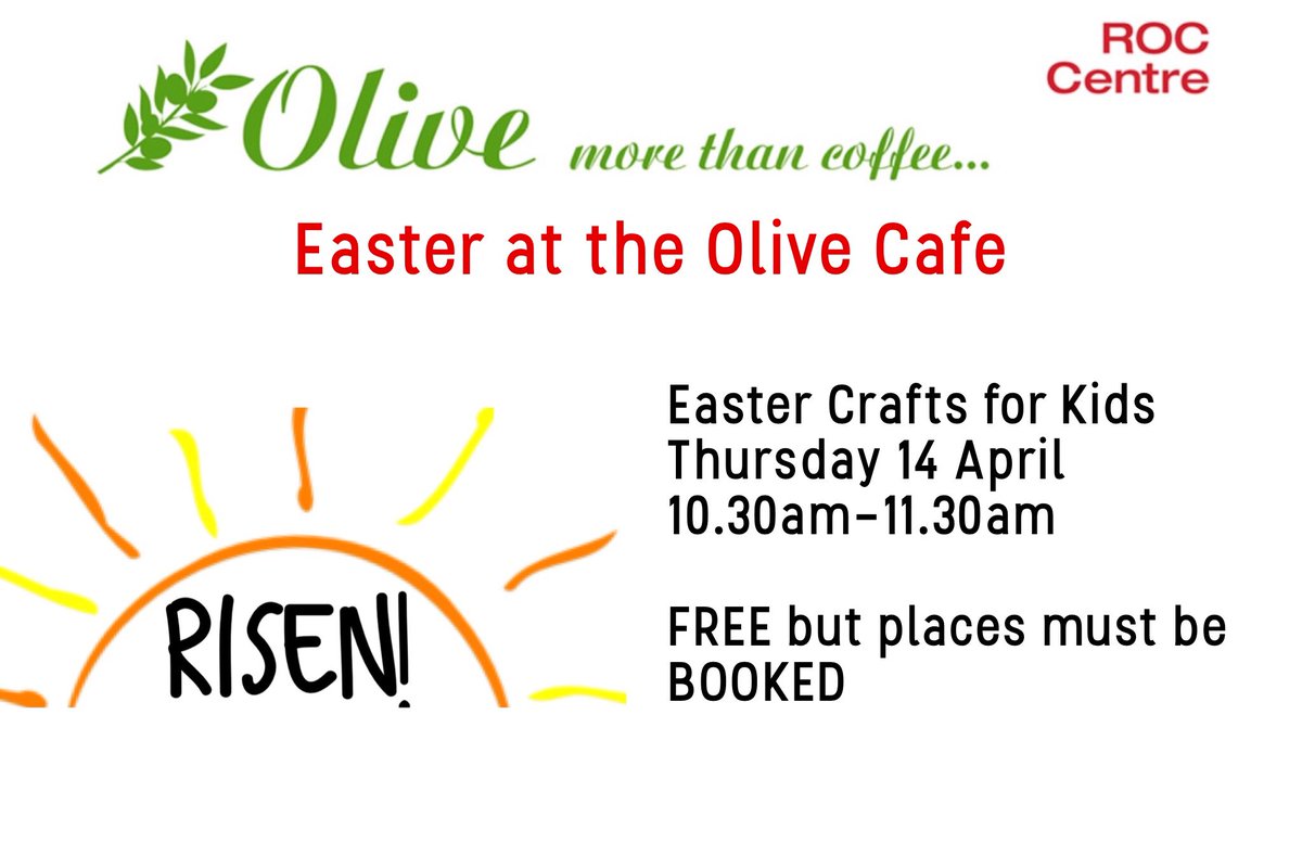 OliveRocCentre's tweet photo. Absolute LOADS going on here in the cafe over Easter! All free but please book in for the craft sessions.
@Inclusion_SMBC 
@StockportHomes 
@ParishEdgeleyCH @pamrobinson1966 
#edgeley #Easter #FamilyFun https://t.co/xgfPllyRYP