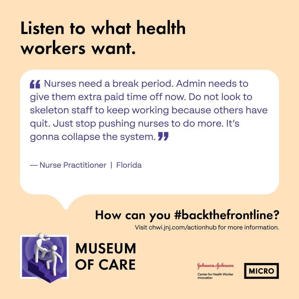 Our Museum of Care showcases the voices of #healthworkers from around the world and shares the daily challenges they face. Visit the #JnJ Center for Health Worker Innovation's Action Hub to learn more about actions you can take to support health workers: chwi.jnj.com/actionhub