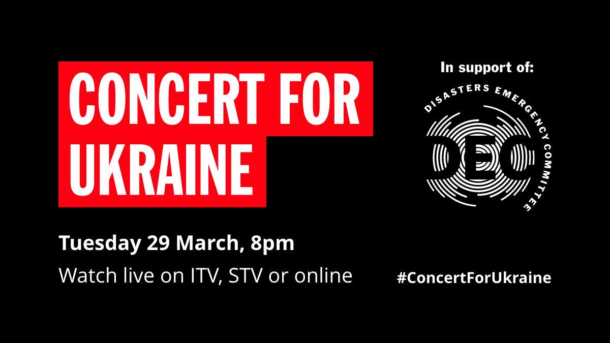 Tonight #ConcertForUkraine - watch live on ITV, STV or online from 8pm tonight. Funds raised go towards the DEC #UkraineAppeal to help provide aid to people fleeing conflict. Please donate at bit.ly/DECUkraineAppe…