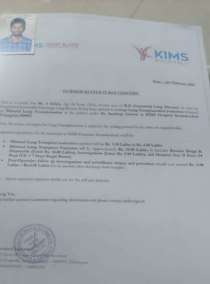 SrinuMolli6's tweet photo. One of my btech friend Is Suffering From Interstitial lung disease (ILD). We Need Your Help To Provide For His Treatment. We have started a fundraiser on Ketto* for my Friend  phn pe number 9701486962 🙏 @ganeshbandla @Helping76591887 @HeroManoj1 @SonuSood @MsKajalAggarwal https://t.co/n5MGdblAzW