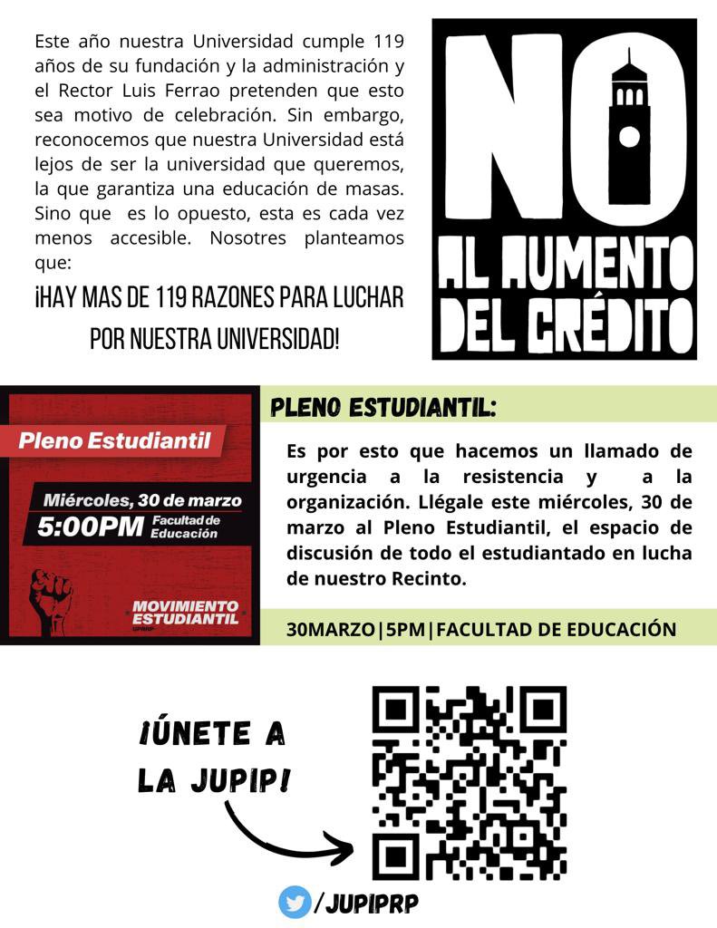 JUPIPRP's tweet photo. Por ahí anda la JUPIP-RP repartiendo su boletín de marzo. Lo compartimos por aquí también. 

Mañana estaremos en la FACULTAD DE EDUCACIÓN a las 5pm en el PLENO ESTUDIANTIL https://t.co/6kgmpXzMcA