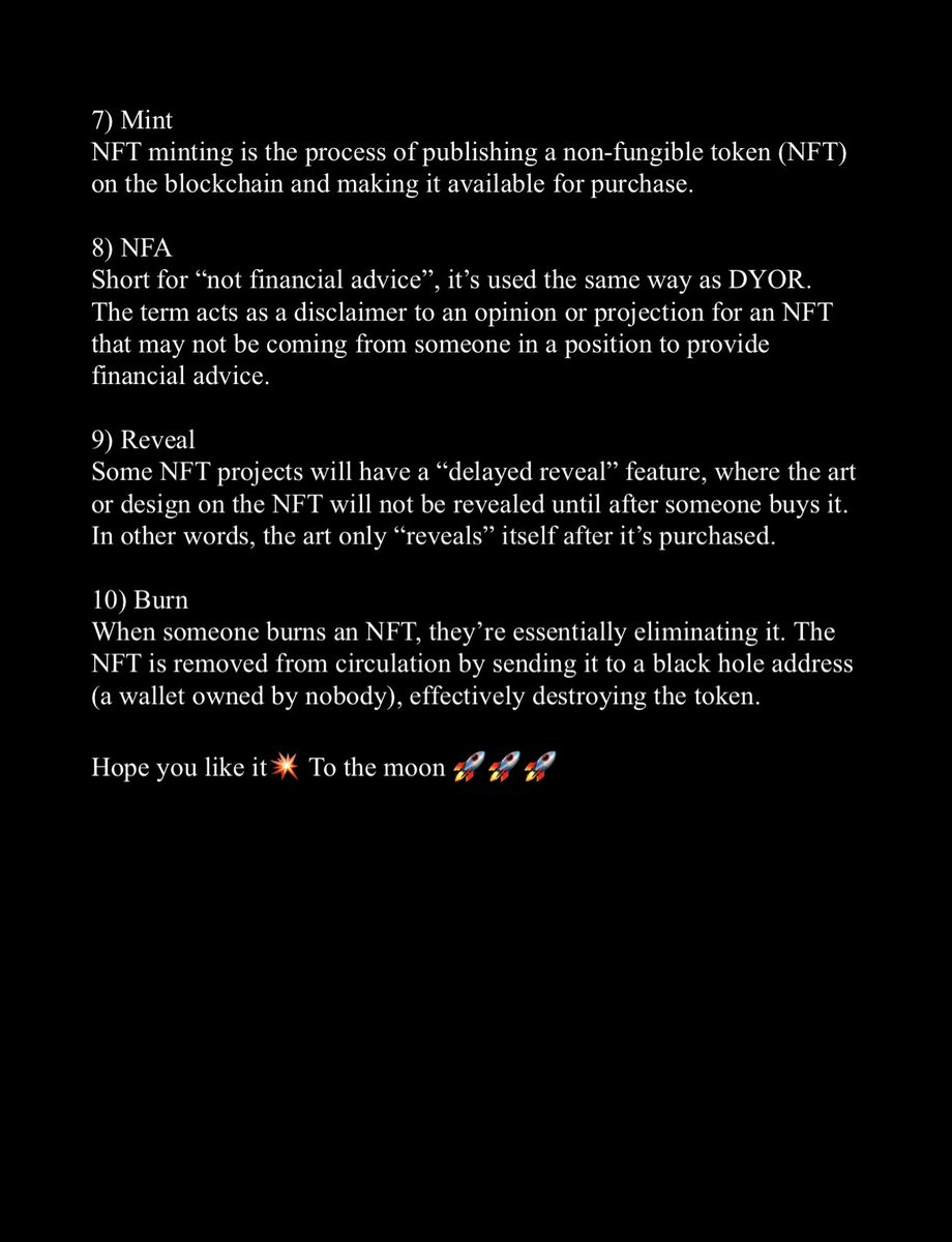 Hi everybody❗️I personally observe that many people do not know the nft terms.  And I decided to write out the main 30 terms for you!  🦾To better navigate and understand the concepts of NFT.✔️