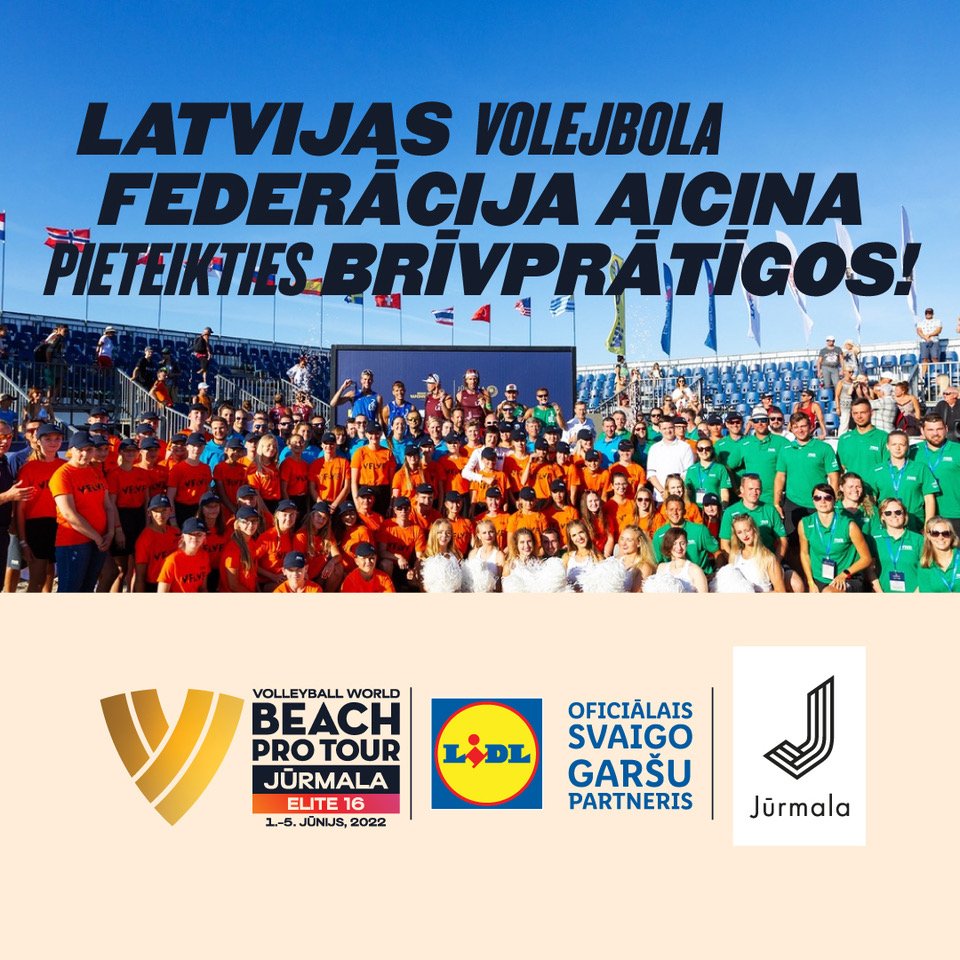 JurmalaVolley's tweet photo. Piesakies brīvprātīgajos un gūsti lielisku pieredzi lielākajā šīs vasaras pludmales volejbola pasākumā - Beach Pro Tour Jūrmala Elite 16!
Aizpildi pieteikumu šeit - https://t.co/SeBXbdWpzG

@JurmalaLV 
@volejbolslv 
#Beachprotourjurmala 
#beachvolleyJurmala https://t.co/qqjf1dBTbh