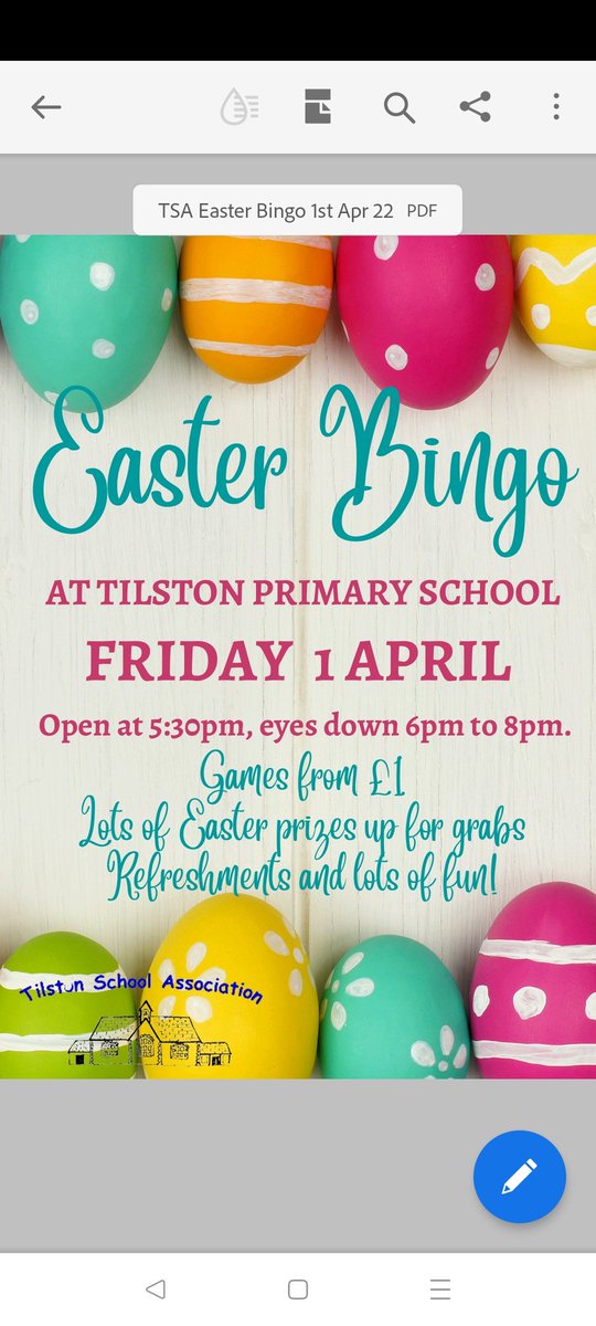 TilstonTsa's tweet photo. The TSA are hosting a family easter bingo this Friday! Lots of egg-citing prizes up for grabs! Refreshments also available. #fundraising #bingo #house #Easter2022 https://t.co/grb5ubyK7n