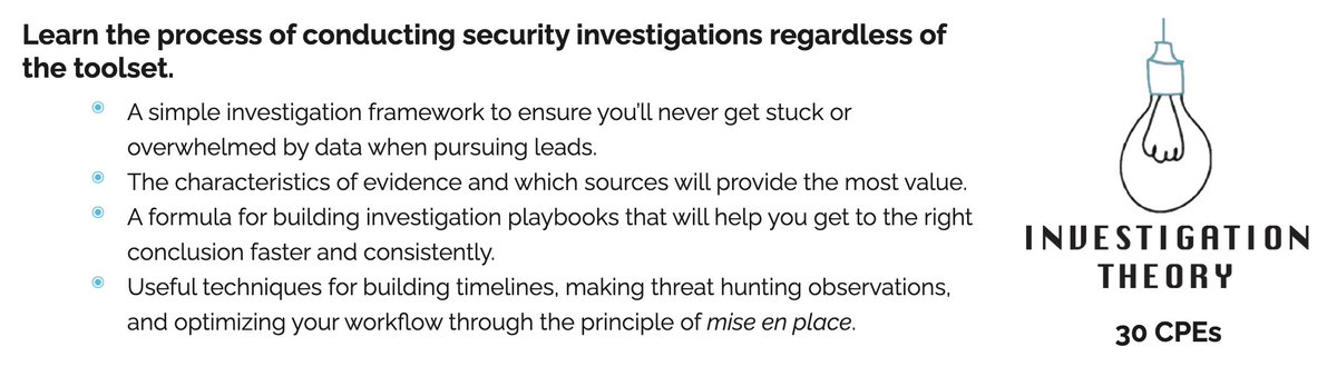 "If you're involved in security operations at any level, you'll get value from Investigation Theory. Even if you've done SOC work for years, you'll learn and be able to improve your craft." - AND Student

Learn More Here: networkdefense.co/courses/invest…