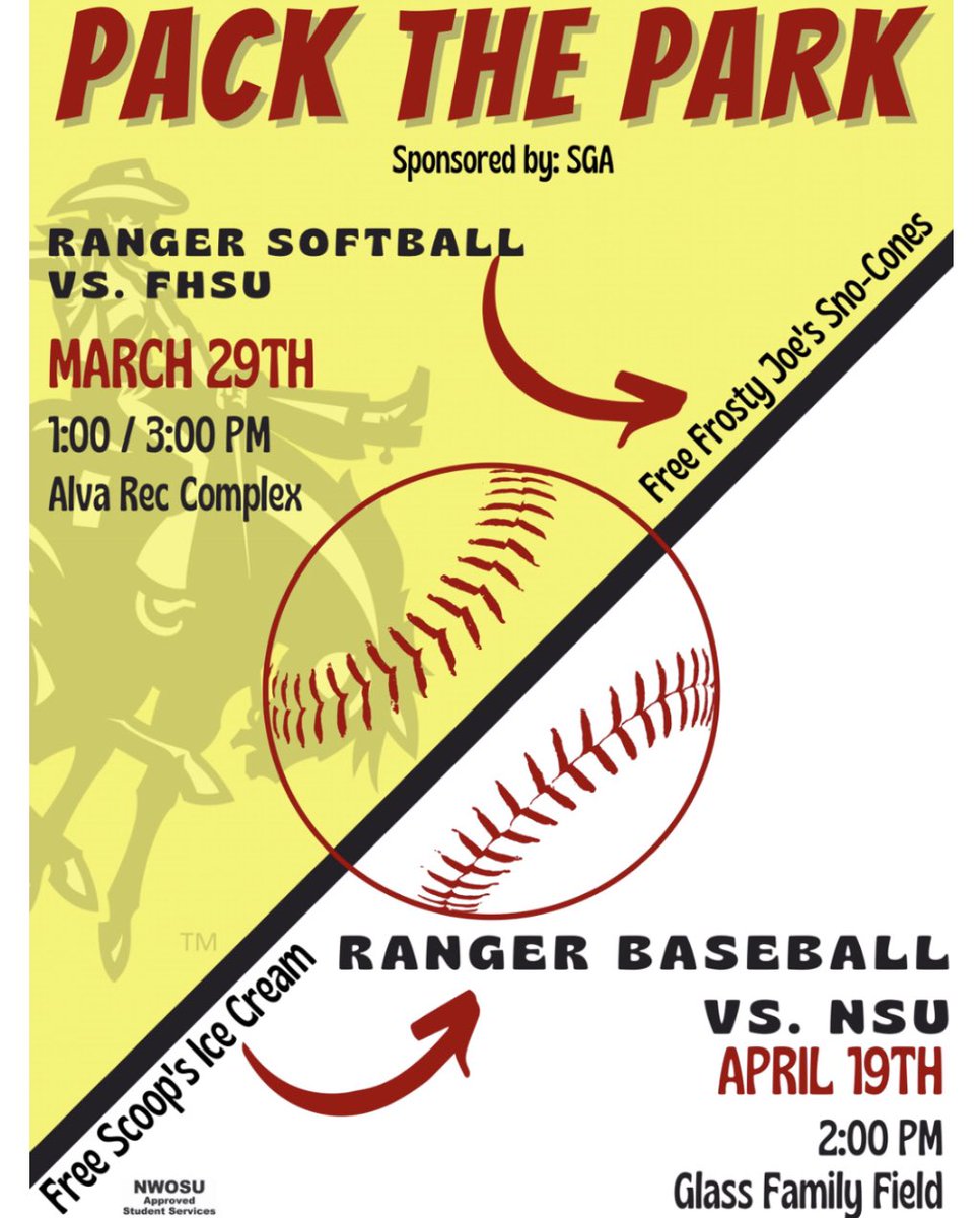 NWOSUSGA's tweet image. Free sno-cones + Ranger softball. What more could you want?! Come out to the Rec today and cheer on our @NWOSU_SB team!!!