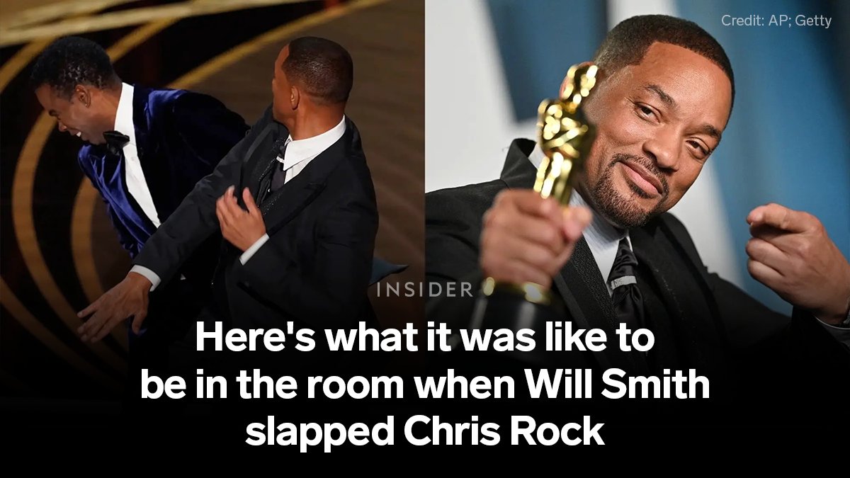 insiderent's tweet photo. By now we all know what happened at the Oscars: Will Smith slapped Chris Rock after he made a joke about Jada Pinkett Smith.

But what did the audience do? @thisisinsider's @taiylersimone was in the room where it happened. 👇

https://t.co/MqhIK1kBB0 https://t.co/gsluFJgGop