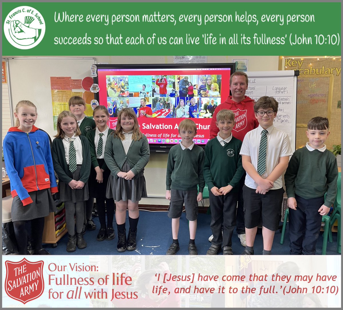 Today Andrew has shared with approximately 60 children in Year 5 at St Francis C of E School. We explored the meaning of John 10:10 and how #TheSalvationArmy (globally and locally) seeks to play its part through #Jesus, in enabling fullness of life for all.

#Falmouth