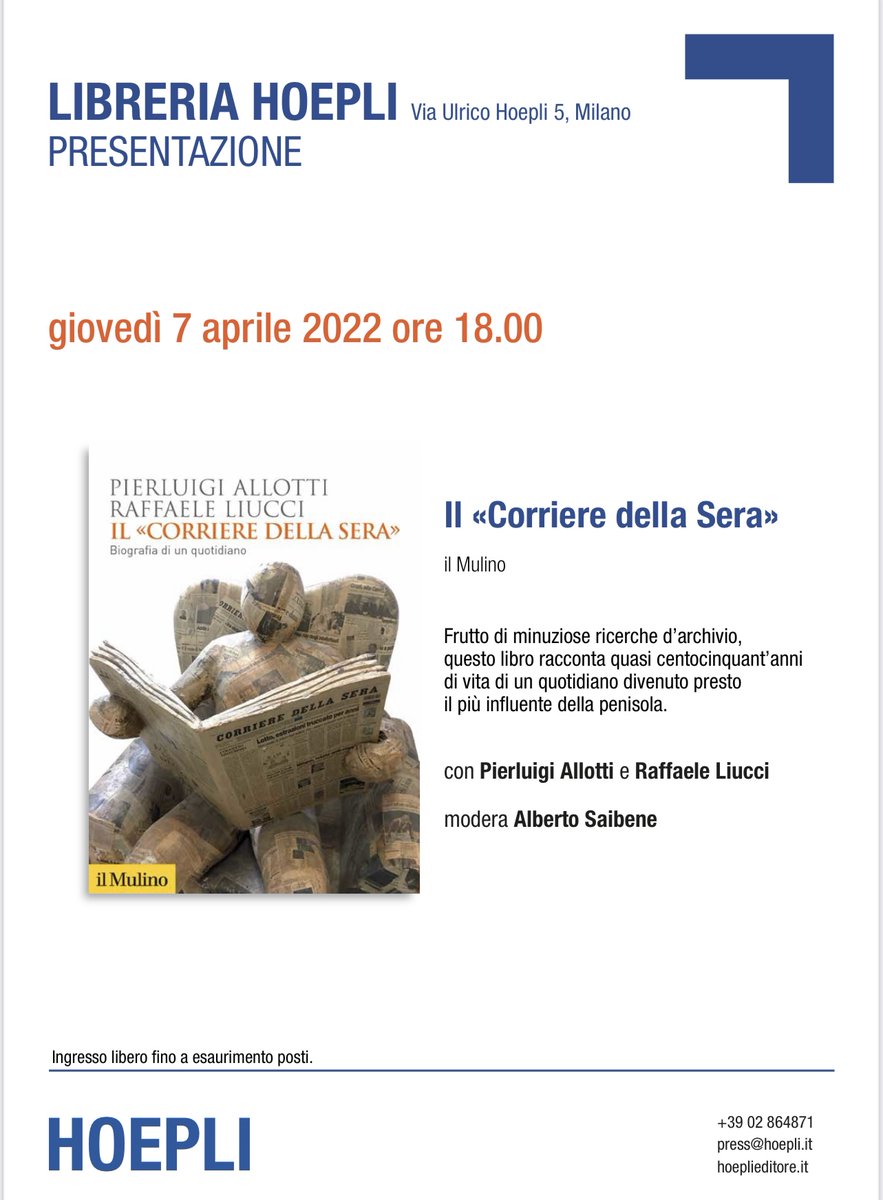 📚Il 7 aprile a #Milano (alle 18) @Hoepli_1870 <a href="/edizionimulino/">Edizioni del Mulino</a> <a href="/Corriere/">Corriere della Sera</a>