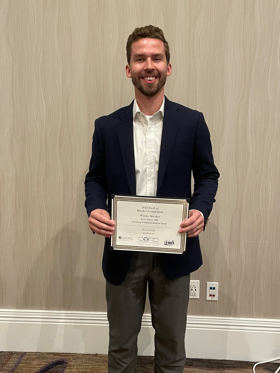 CarmelleElieMD's tweet photo. Congratulations to @UABEmergencyMed's own @JaronRaperMD for being the Winning Speaker in the 2022 FirstUp! Speaking Competition @CORD_EM! #CORDAA22 https://t.co/iwulzBANRj