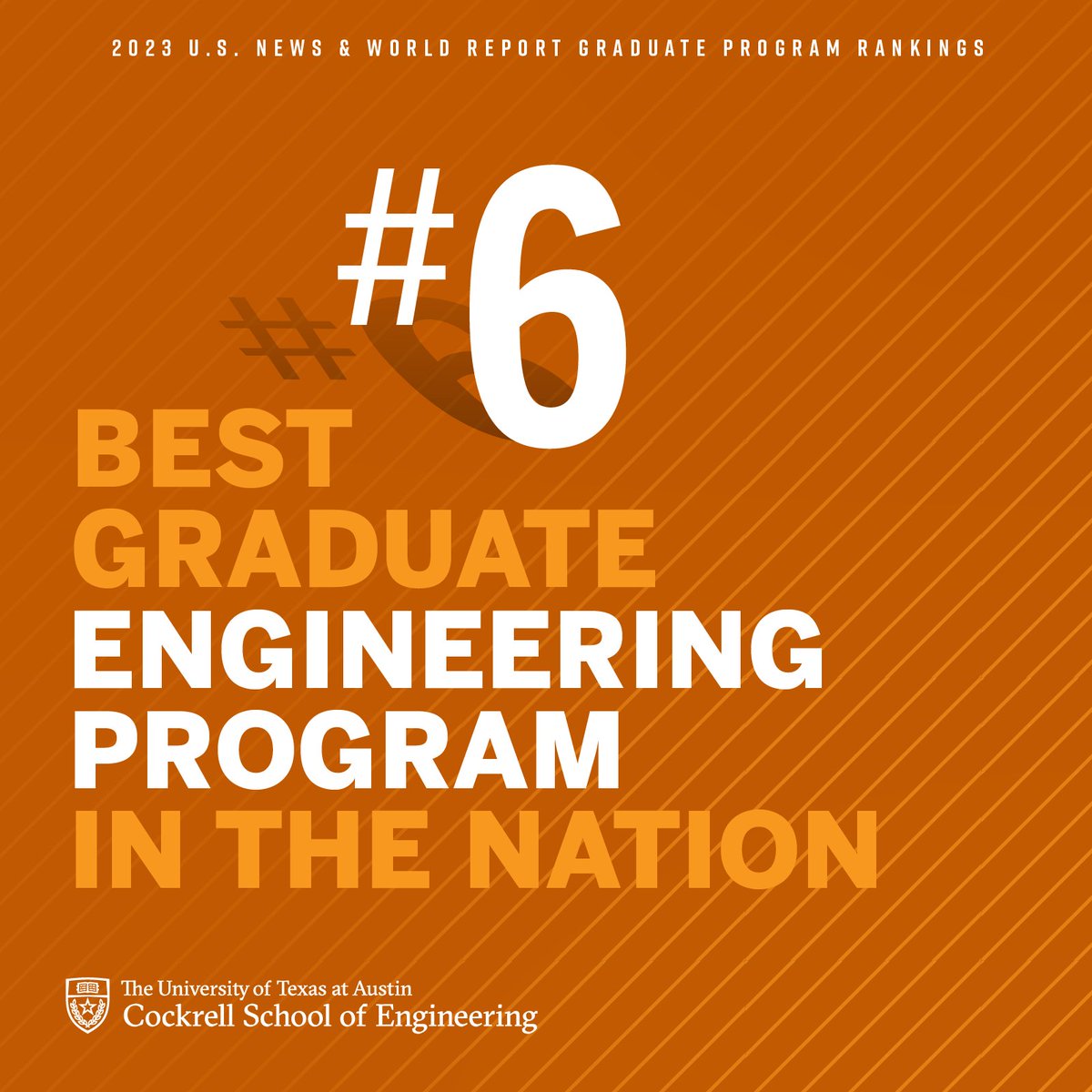 CockrellSchool's tweet photo. U.S. News ranks our graduate engineering program #6 in the nation with 8 of our engineering disciplines ranking in the top 10 🤘🤘🤘https://t.co/cVULLC3HoH @usnews #BestGradSchools https://t.co/KNAIRWxGS2