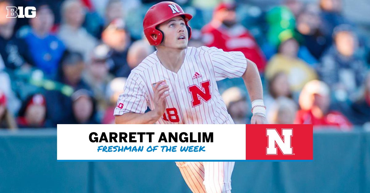 B1Gbaseball's tweet photo. 🚨 Weekly #B1G Awards Alert 🚨 

Garrett Anglim of @Husker_Baseball is the #B1GBaseball Freshman of the Week!

⚾ Hit .500 with 3 doubles and 7 RBI in 3 conference games
⚾ Totaled an .800 slugging percentage and .538 on-base percentage 

🗞️ https://t.co/7aRFVeKM6D https://t.co/PEJJEMFYBH