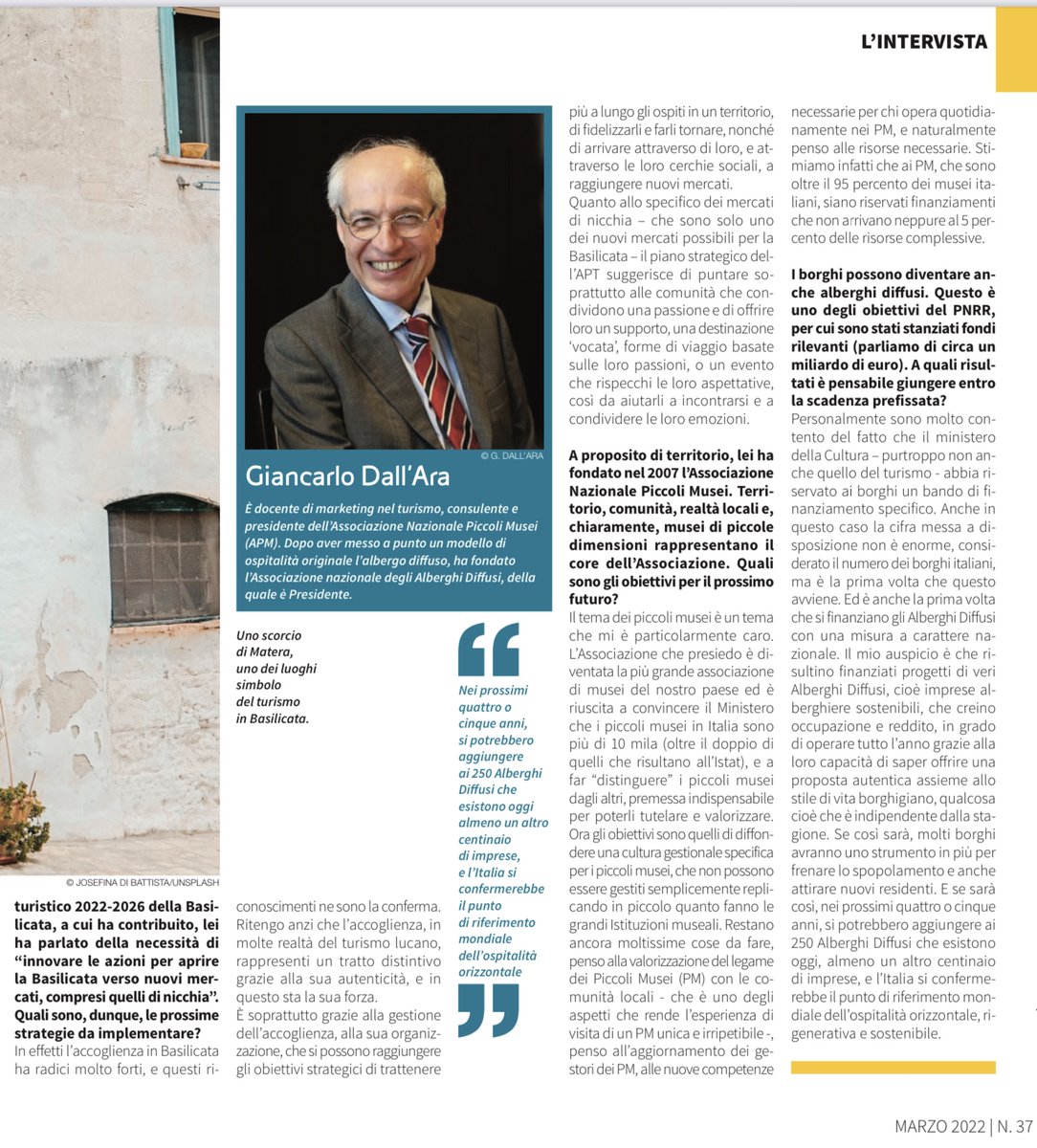 Lo speciale "turismo" del magazine Orizzonti pubblica una intervista su "marketing non tradizionale", piccoli musei, borghi e soprattutto turismo in Basilicata
#Basilicata #turismo #piccolimusei #futuro #strategia #borghi #alberghidiffusi #albergodiffuso thks <a href="/antonicoletti/">antonio nicoletti</a>
