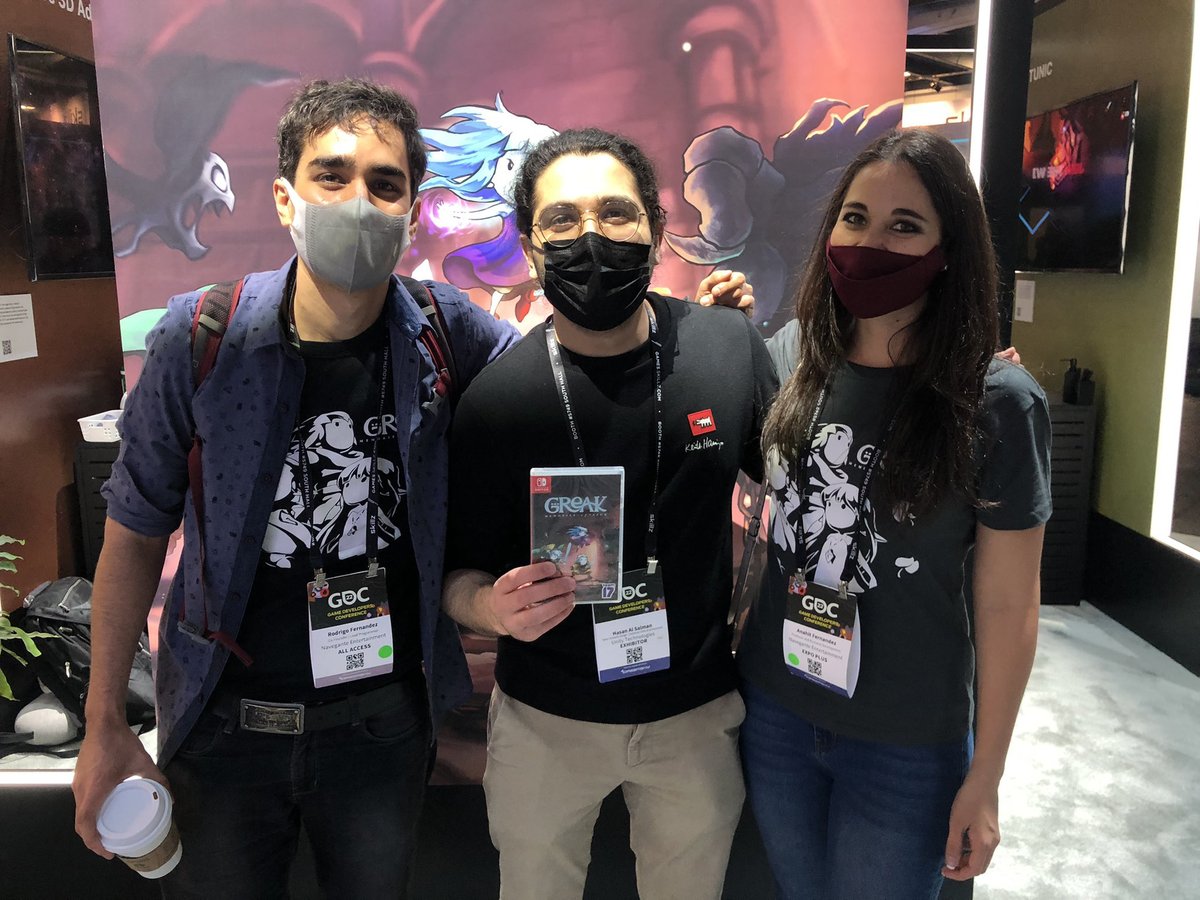 HalSalmn's tweet image. My #GDC22 highlights (1/?):

Finally meeting the amazingly talented and kind developers of @PlayGreak in person!  — @AnahitFdz  and @RodFernandez91.