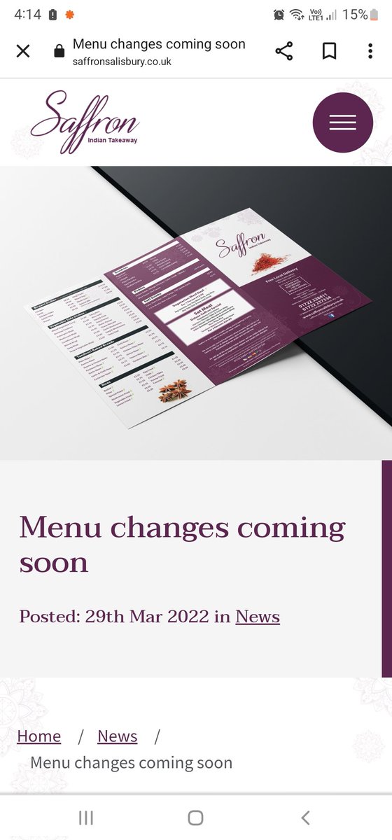 Please visit our website: saffronsalisbury.co.uk for details about new menu changes coming soon.