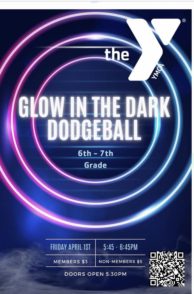 Glow In The Dark Dodgeball for 6th and 7th graders is coming to the Milton YMCA on Friday April 1st. Please spread the word and sign your child up for this fun filled event.