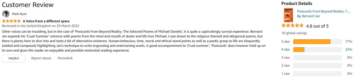 BernardJanWorld's tweet photo. βββββ Amazon UK #review for my #poetry book #PostcardsFromBeyondReality πΉπ¦π
Please read the review here π https://t.co/NXjlJhuRiW
Thank you for loving it, Mark! π§‘ @MarkRyan8289
Check out my #eBook on Amazon π https://t.co/s493UnDY3r
#indieauthors #poems #poem #IARTG RT https://t.co/Immp435c61