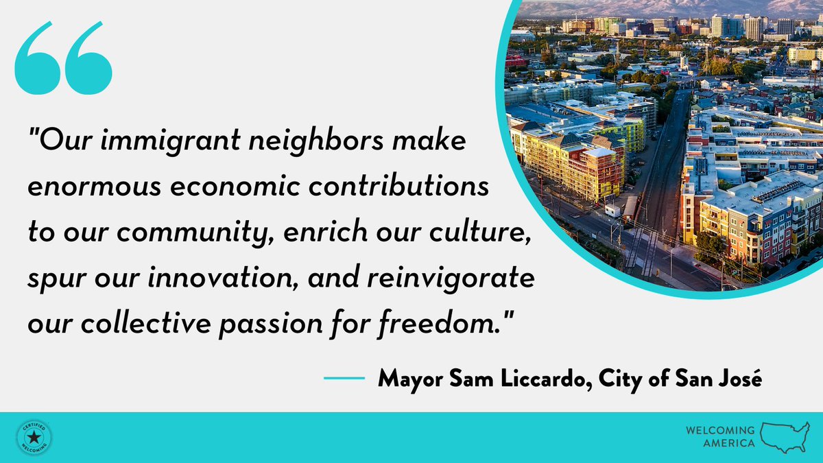WelcomingUSA's tweet photo. BREAKING: @CityofSanJose joins 12 other communities as #CertifiedWelcoming!

The designation reflects a culmination of inclusion efforts made by the city &amp; @SJRacialEquity to recognize &amp; address systemic racism as part of immigrant inclusion.

Learn more: https://t.co/JBwsNgpzPa https://t.co/6KXQkQla1a