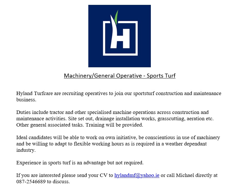 We're hiring! 

Please get in touch with Michael directly if you are interested in the role attached. 

Email - hylandmf@yahoo.ie
Tel - 087-2546689