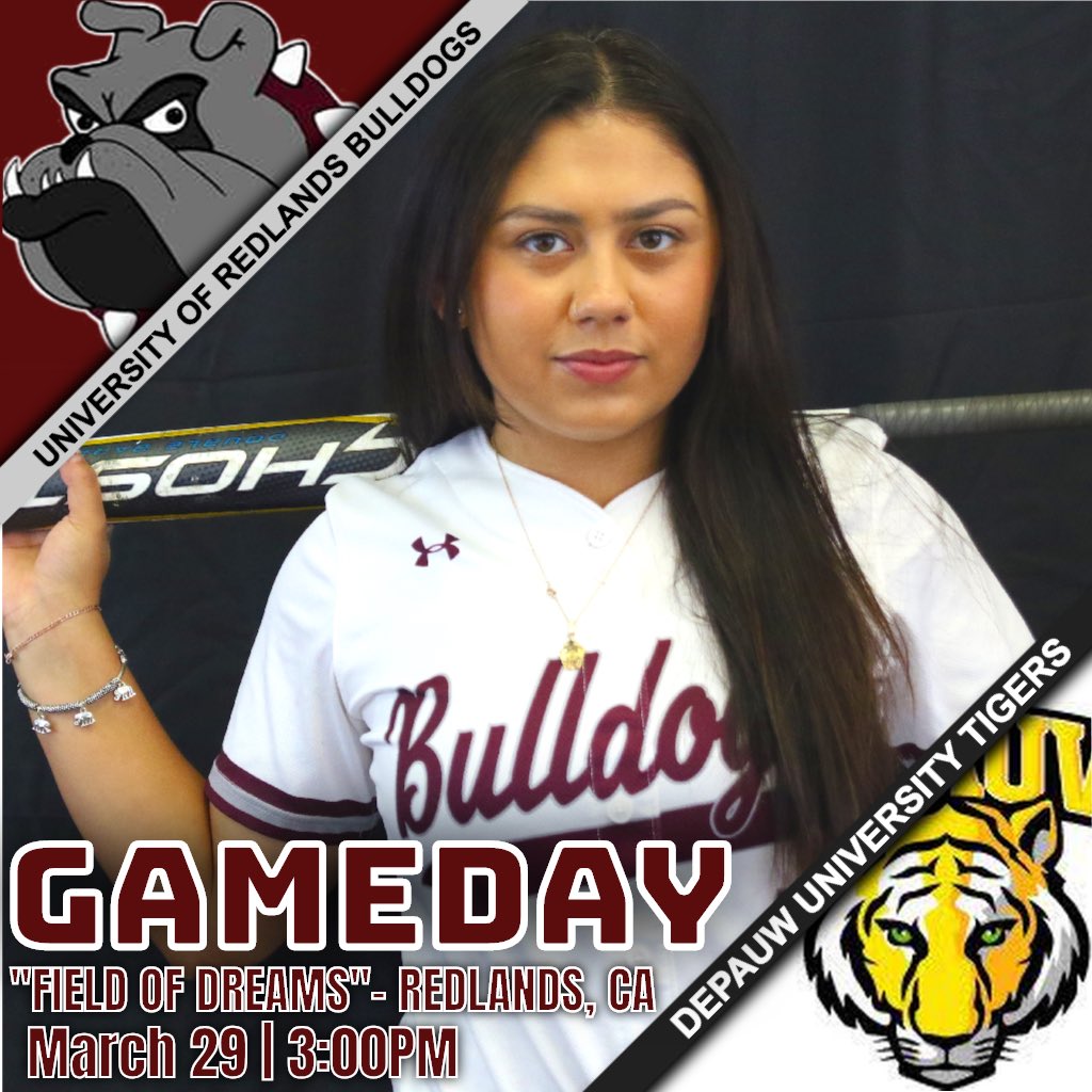 RedlandsSftball's tweet photo. It’s GAMEDAY! DePauw travels to Redlands for a single game on the Field of Dreams today. The Bulldogs will take the field at 3pm. #SCODAWGS #GAMEDAY #DAWGBALL 🐾 https://t.co/oqKXNvKGAd